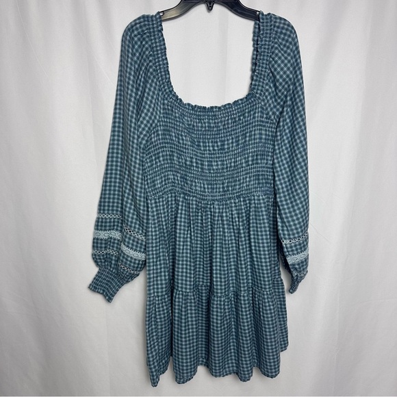American Eagle Outfitters Gingham Long Sleeve Dress Smocked Cottagecore Medium - Picture 3 of 10